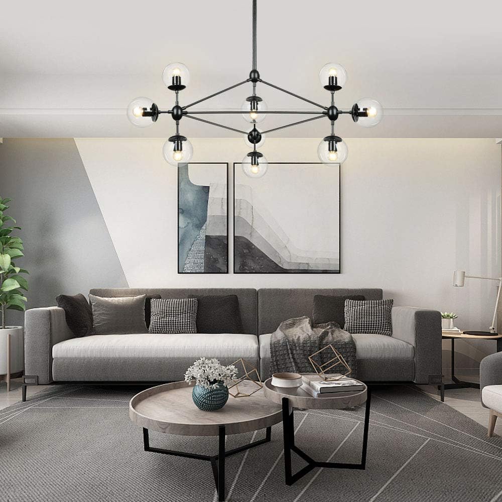Lampundit 10-Light Chandelier Black Finish with Globe Glass Shades