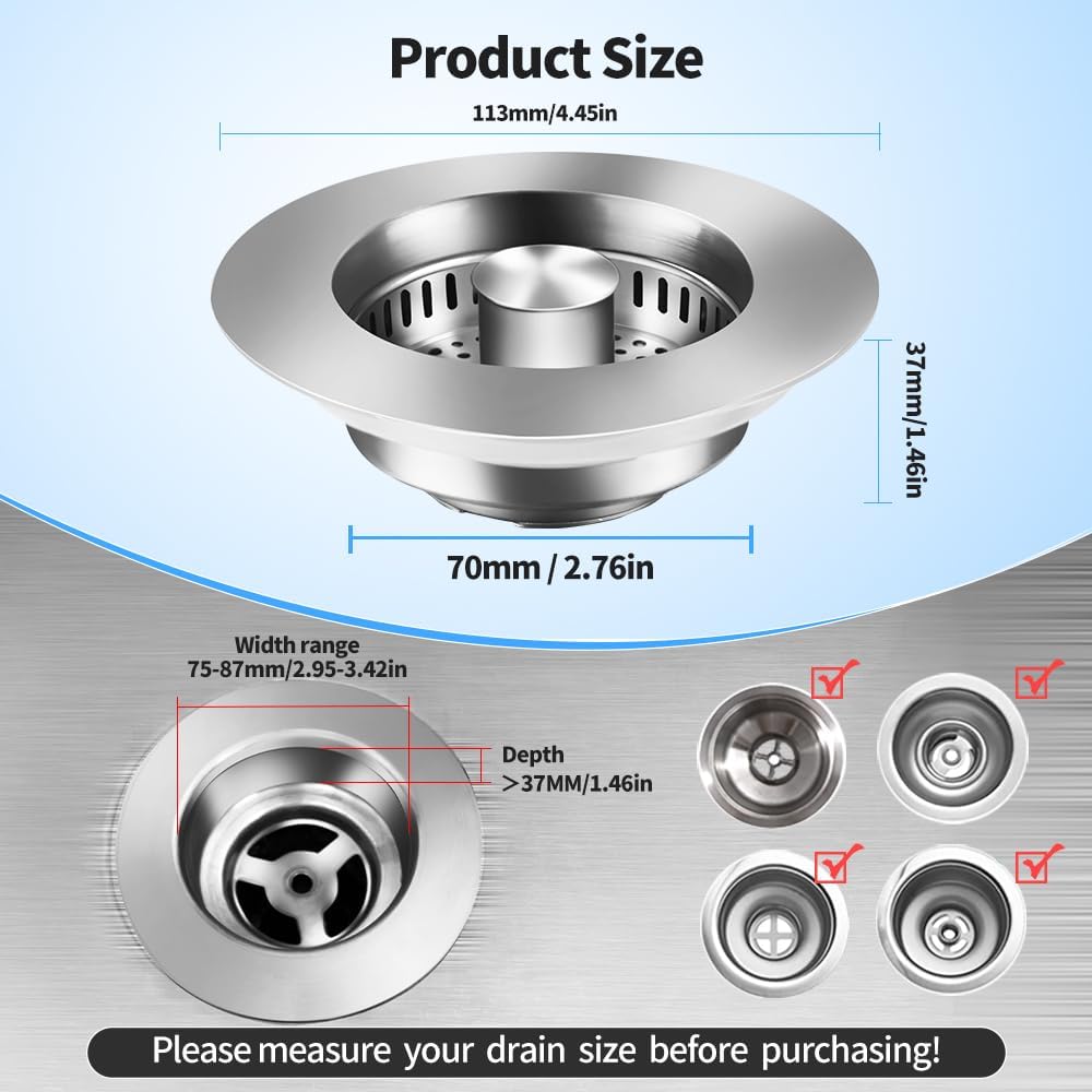 Upgraded 3 in 1 Kitchen Sink Drain Strainer