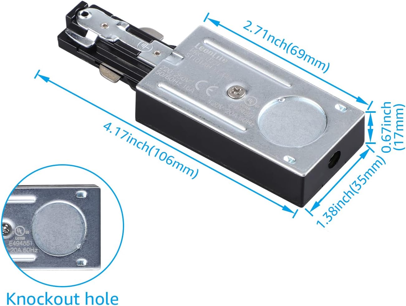 LEONLITE H Track Live End Feed Connector Black