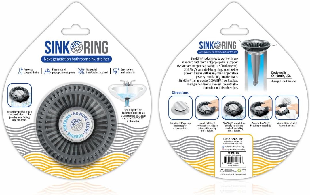 SinkRing Hair Catcher Drain Protector for Sinks Charcoal Gray 1