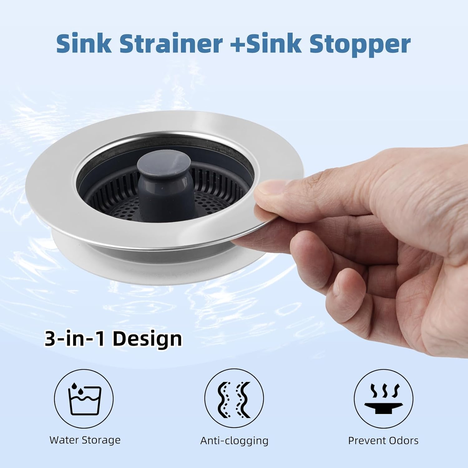 iFealClear 3-in-1 Drain Strainer Stopper Chrome Stainless Steel
