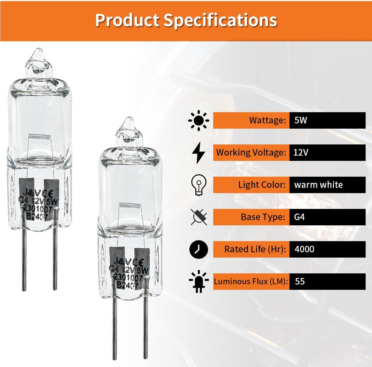 MOTOQUEEN 2 Pcs T4 Halogen Light Bulbs 5W 12V G4 Bi-Pin Base
