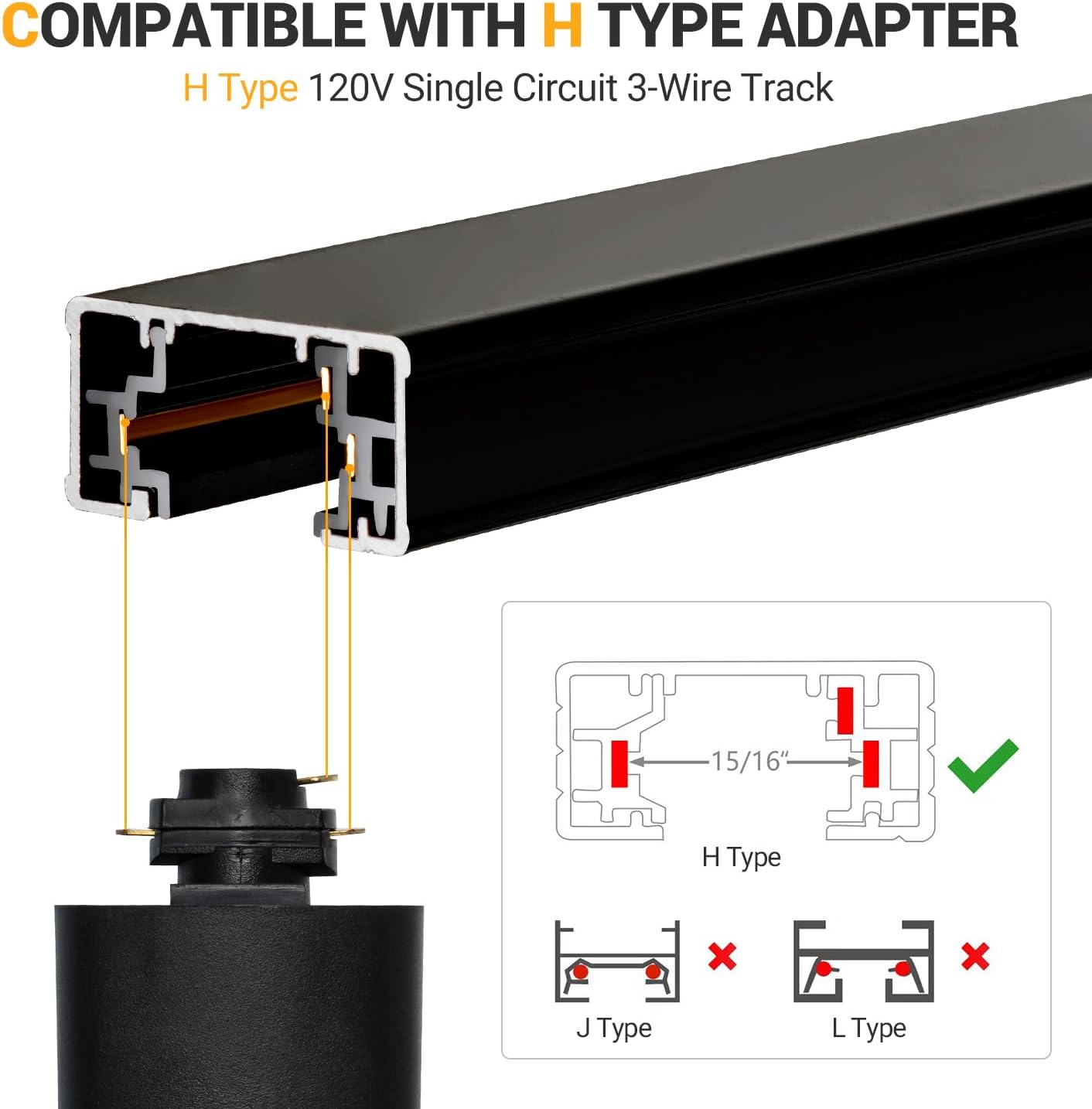 TuyuBEE 20FT H Track Lighting Rails Kit - Black