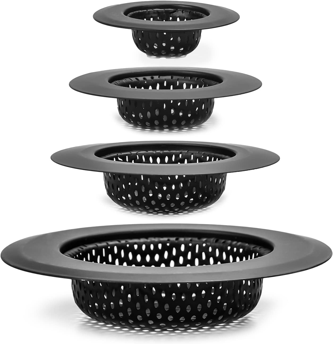 4-Pack Hair Catcher Drain Stopper Black Stainless Steel