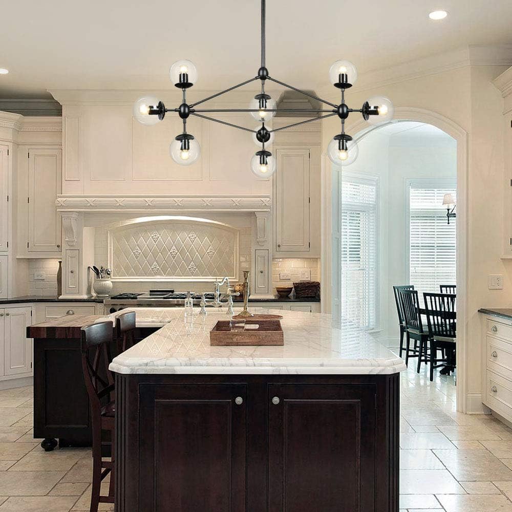 Lampundit 10-Light Chandelier Black Finish with Globe Glass Shades