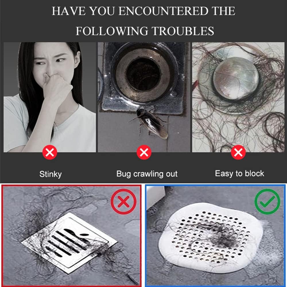 Defrko 2 Pack Shower Drain Hair Catcher Pad with Suction Cups Black