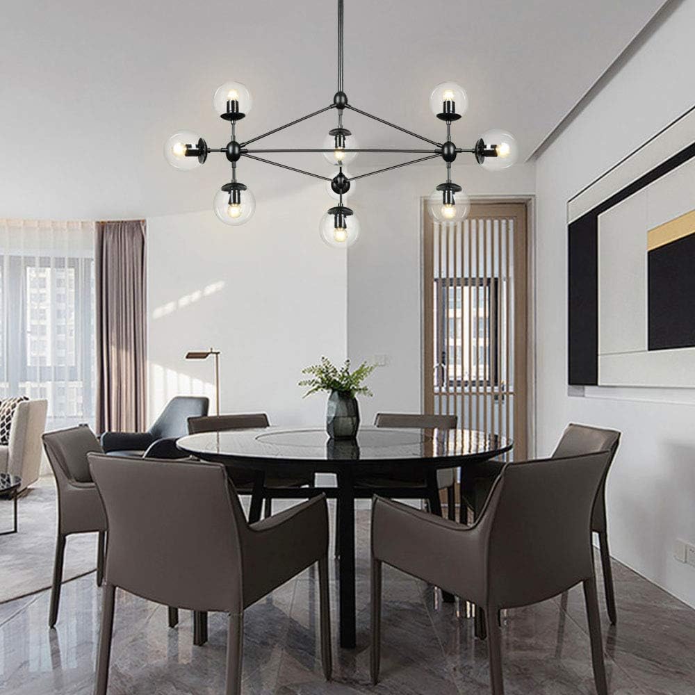 Lampundit 10-Light Chandelier Black Finish with Globe Glass Shades