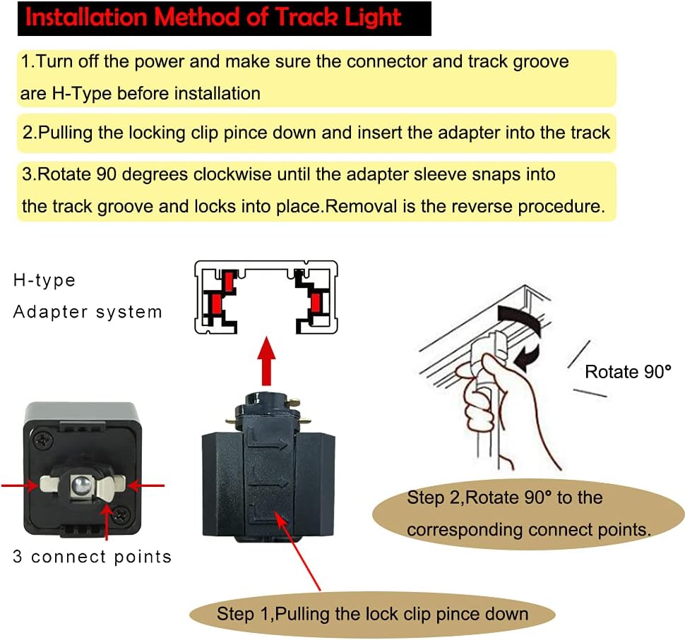 3-Lights H Track Lighting with White Ceramic E26 Base