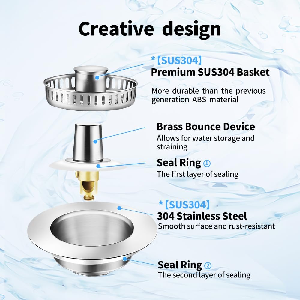 Upgraded 3 in 1 Kitchen Sink Drain Strainer