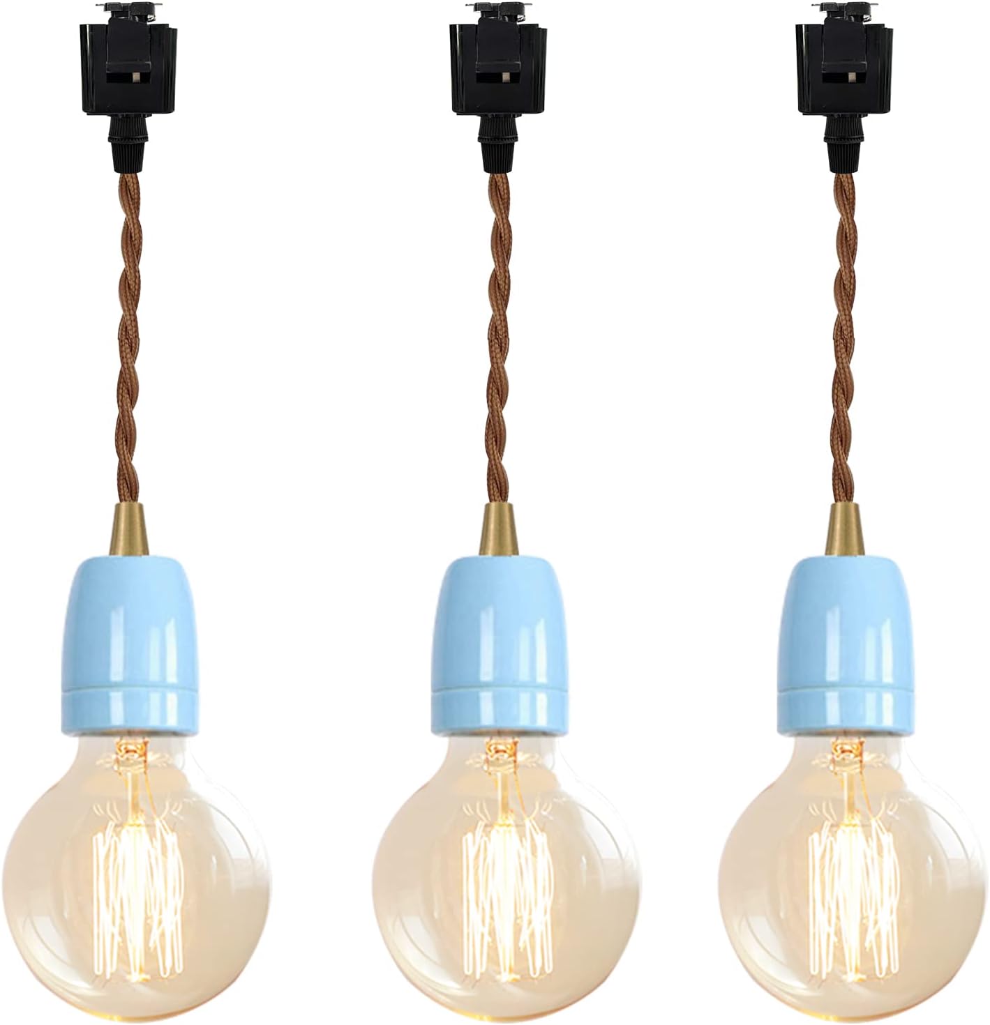 Blue E26 Ceramic Base Pendant Light Set of Three