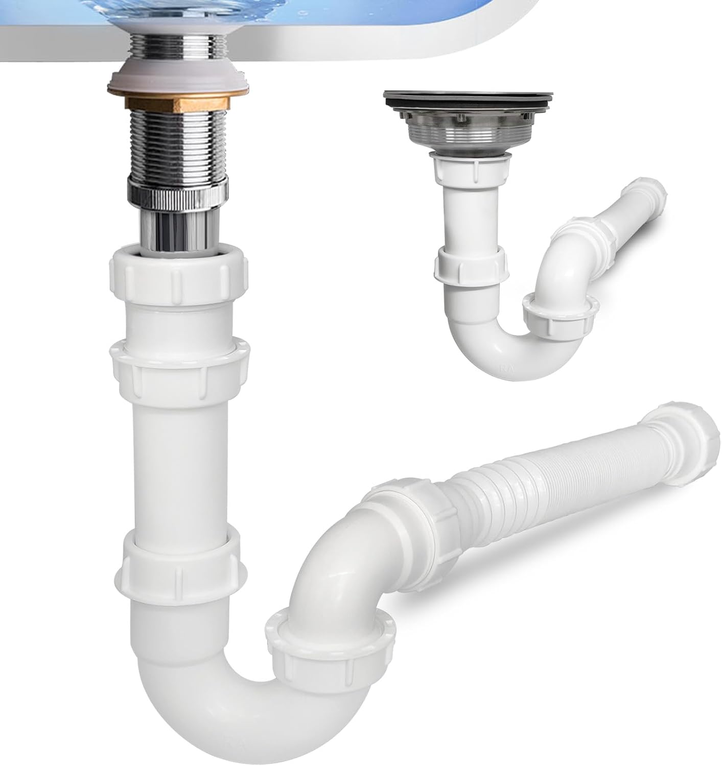 TGEOND White P-Trap with Threaded Adapter and Reversible J-Bend