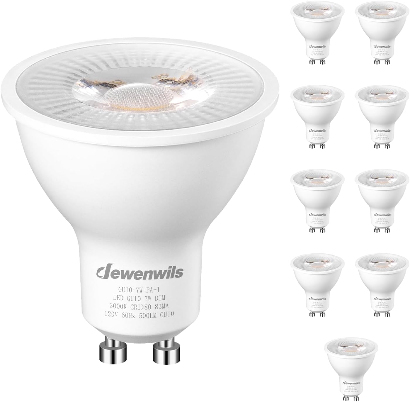 DEWENWILS 10-Pack Dimmable GU10 LED Bulbs 3000K Warm White 1