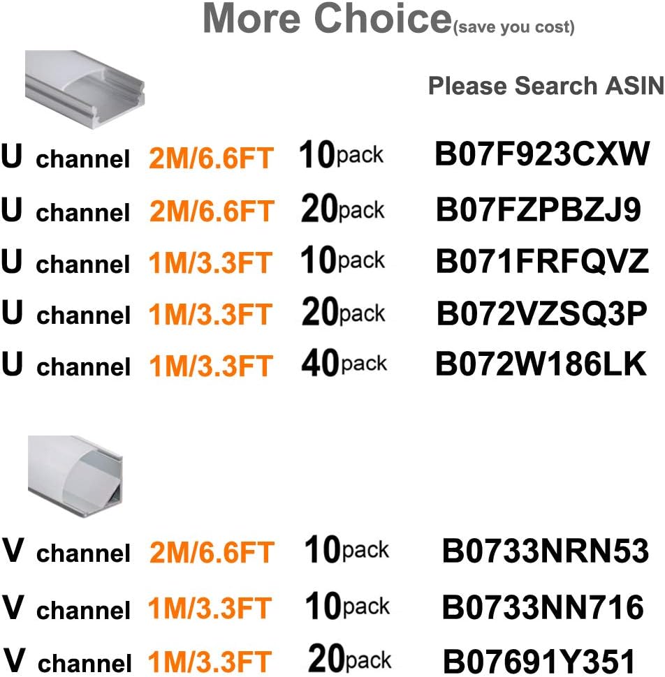 40-Pack U Shape LED Aluminum Channel with Milky Cover and Mounting Clips