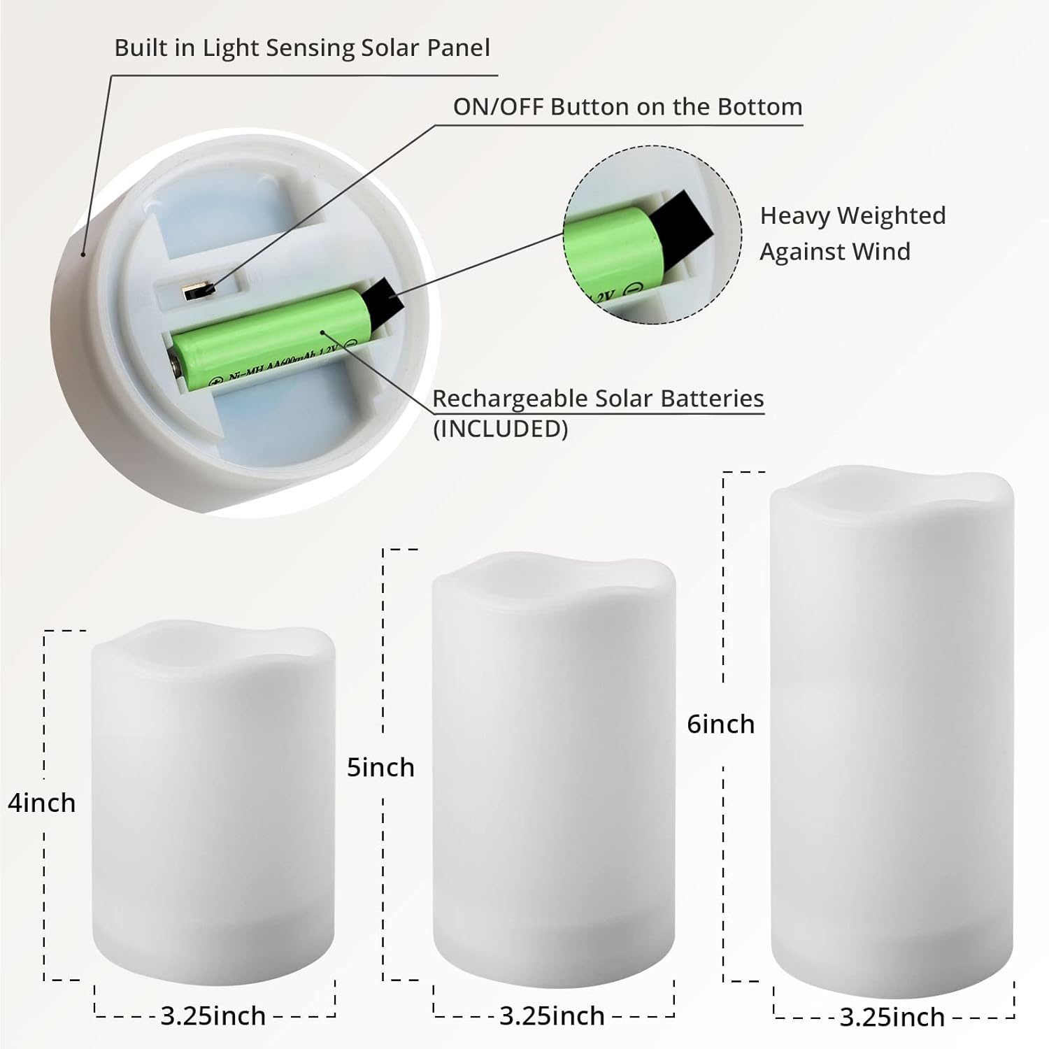 NURADA Solar Powered Flameless Candles - Waterproof Rechargeable Set