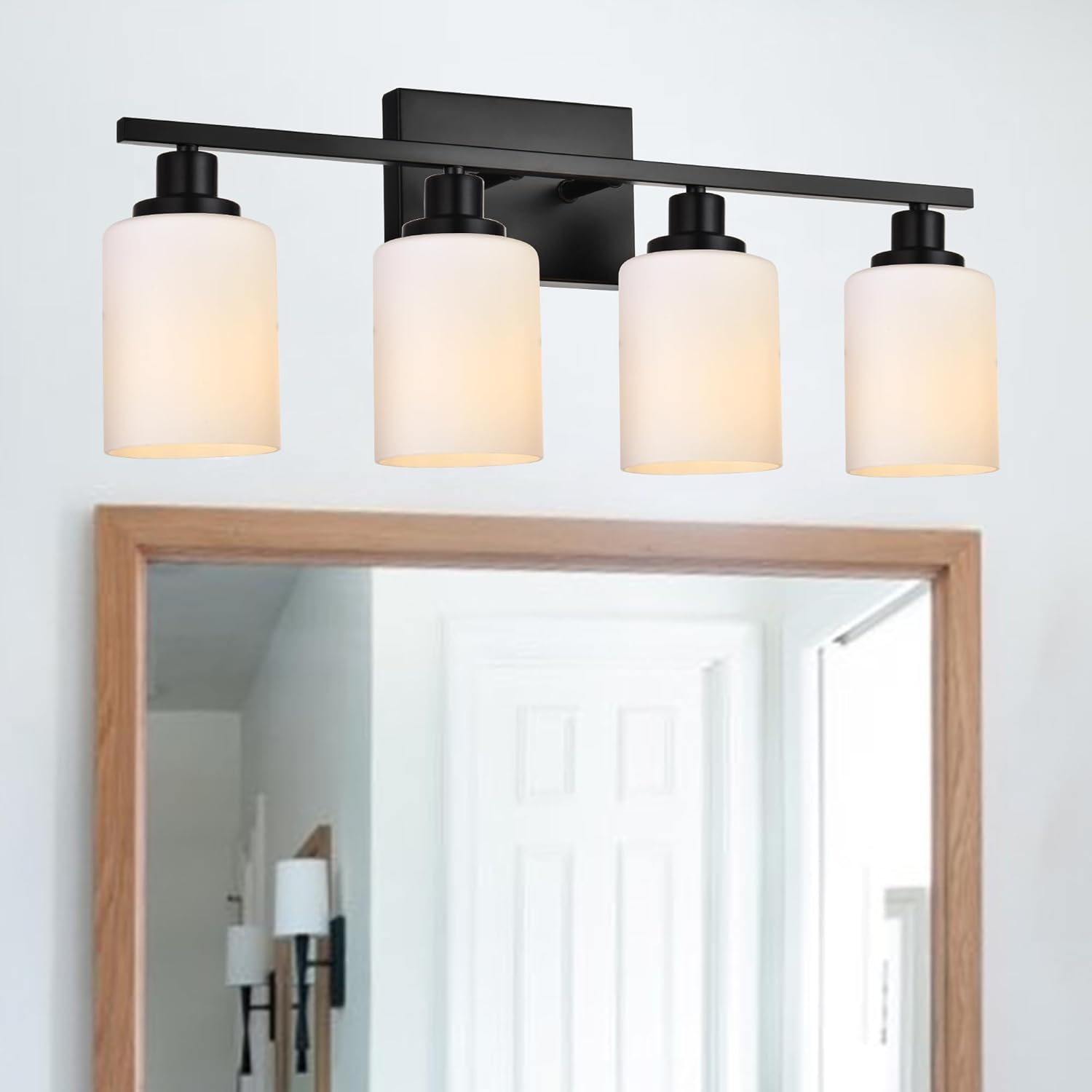 MELUCEE 4-Light Wall Lamp Matte Black with Milky White Glass Shade