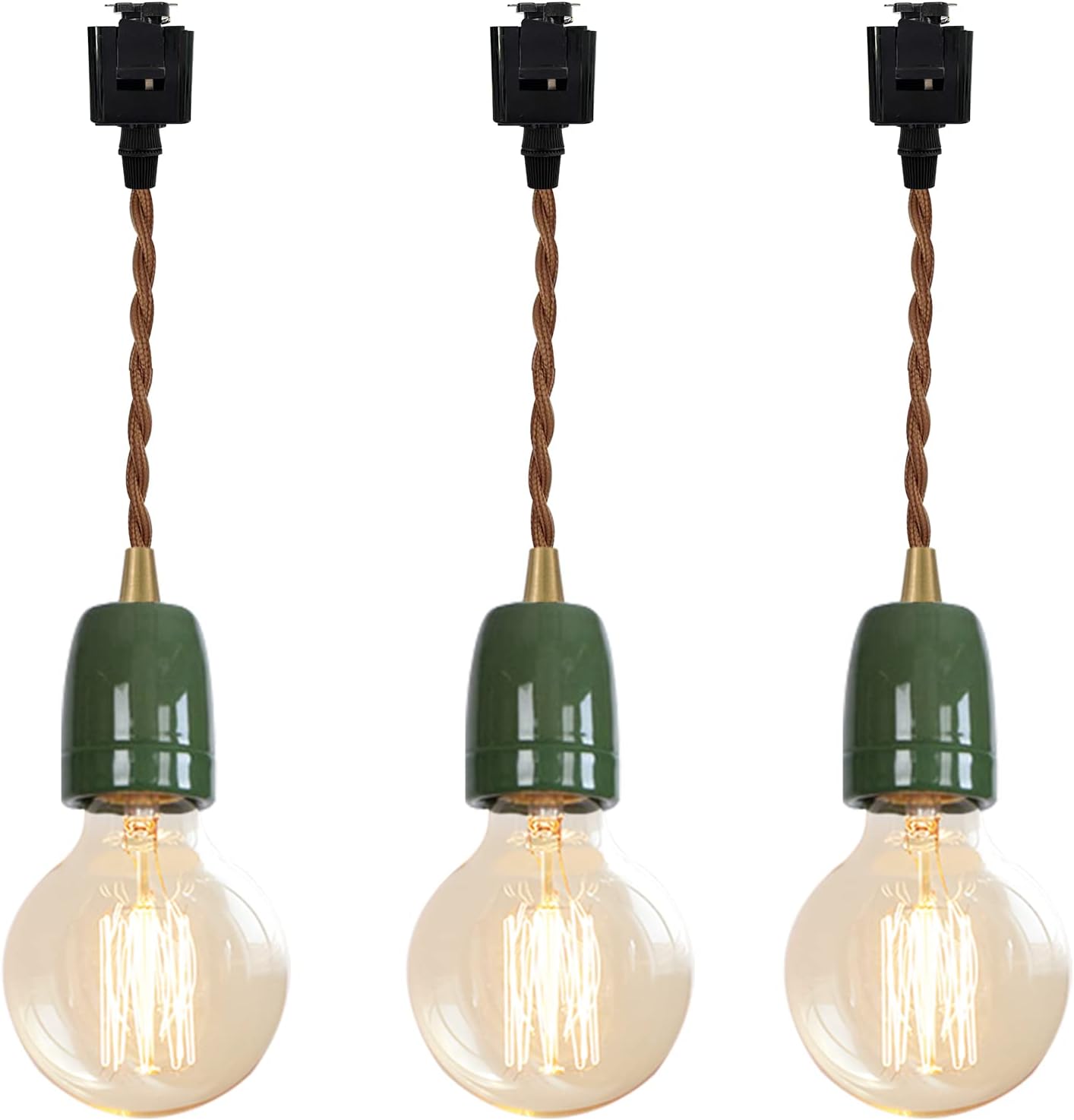 KAYYELAMP Green E26 Ceramic Base J Track Pendant Light Set of Three