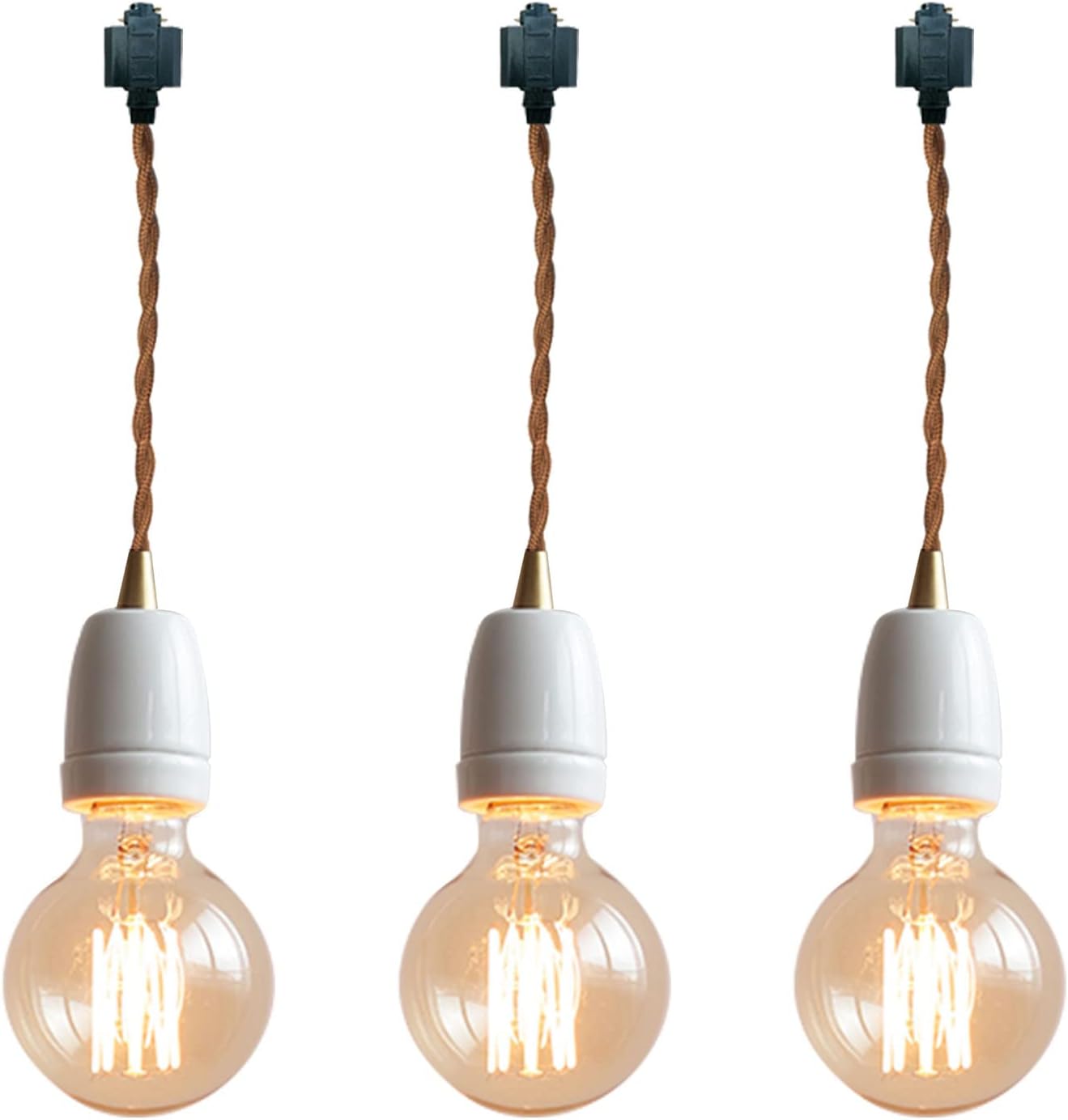 3-Pack H Track Lighting with Brown Twisted Cord