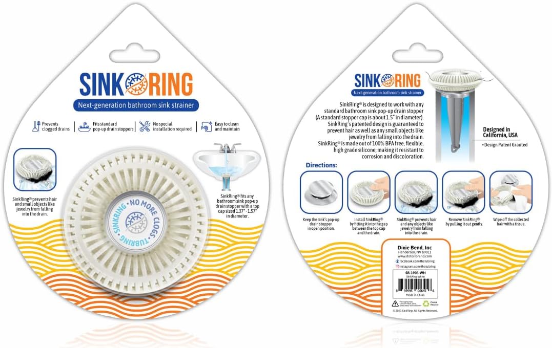 SinkRing Universal Drain Protector Hair Catcher Strainer White