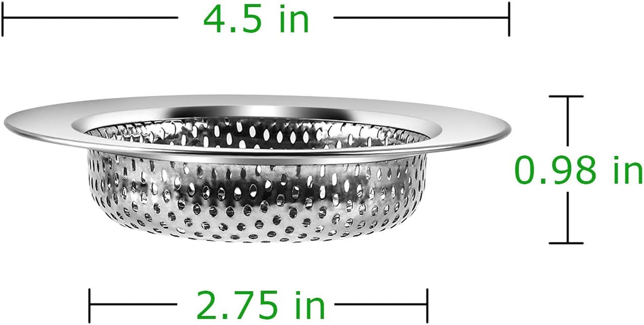 2 Pack Stainless Steel Kitchen Sink Strainer with Large Wide Rim 45 Inch