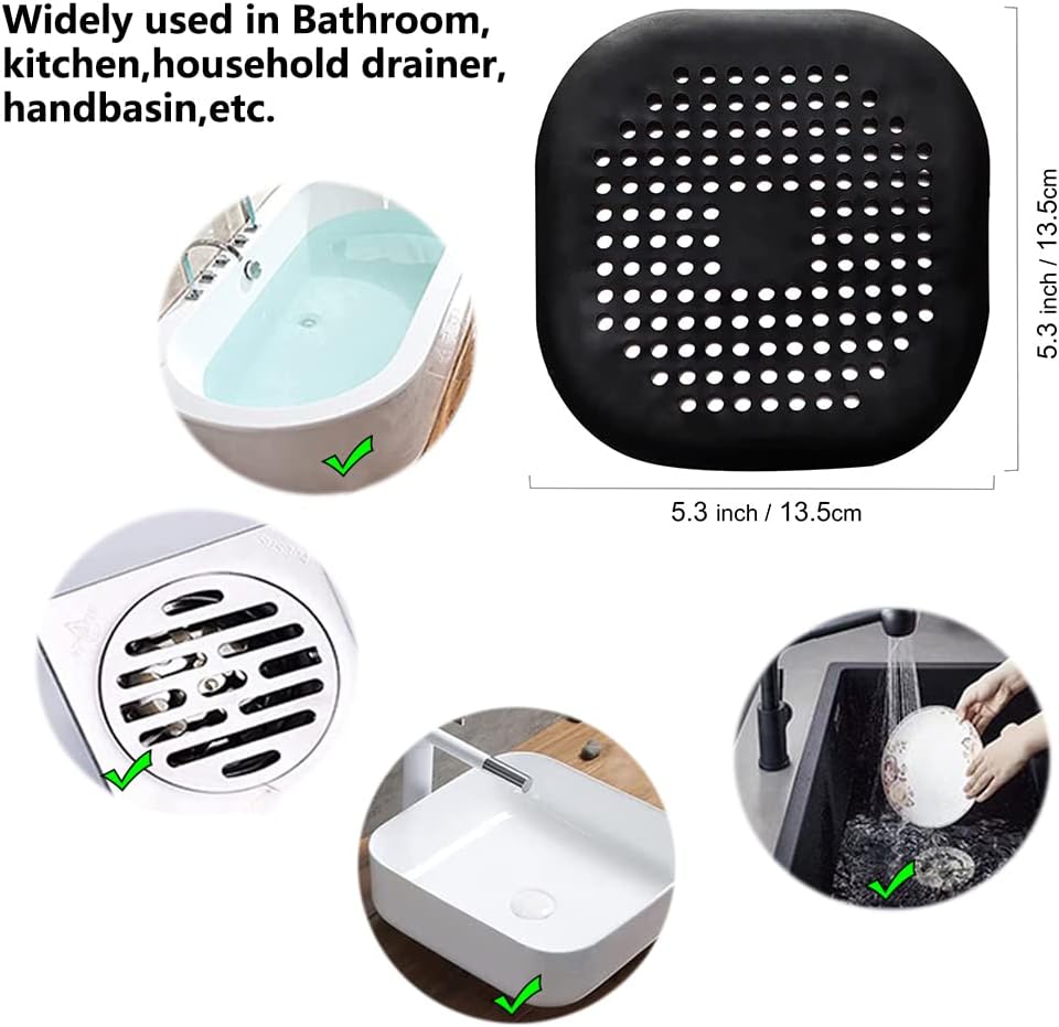 Defrko 2 Pack Shower Drain Hair Catcher Pad with Suction Cups Black