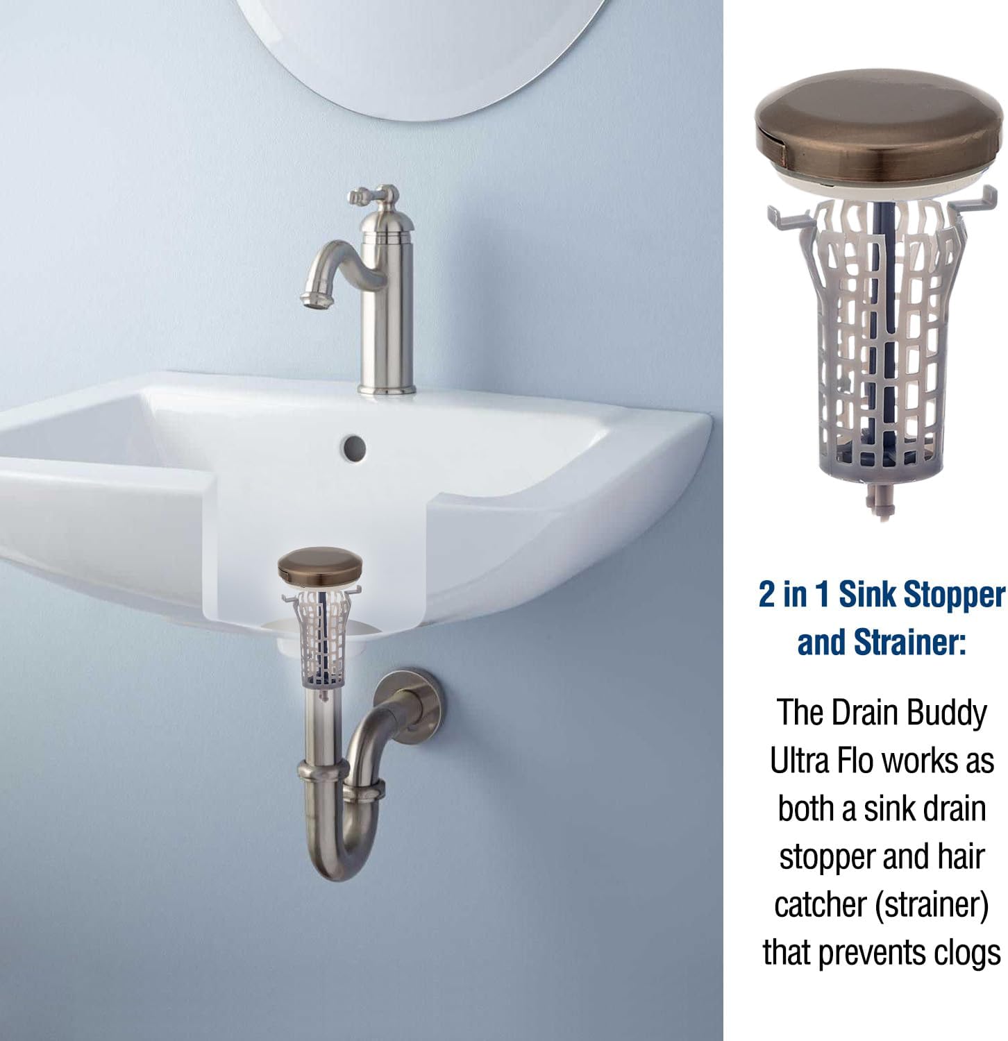 Drain Buddy Ultra Flo 2 in 1 Sink Stopper Hair Catcher 1