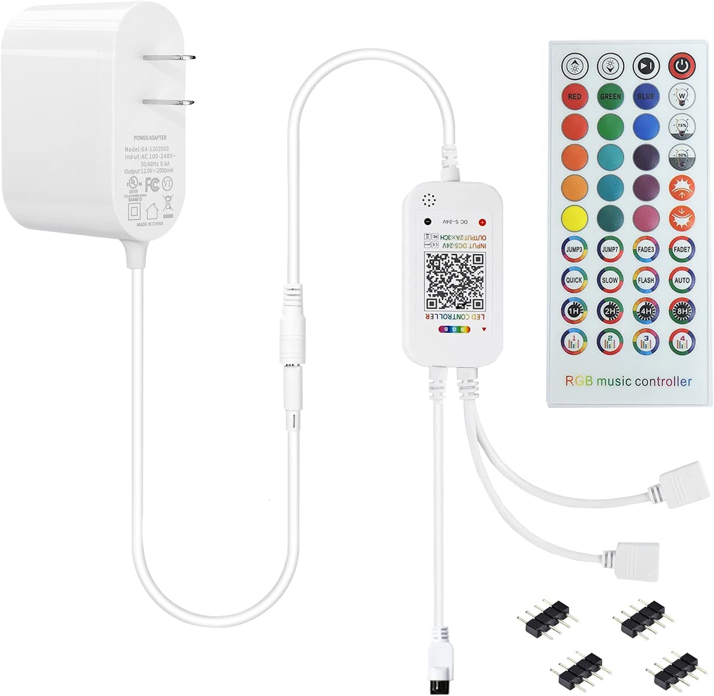 GXILEE 12V LED Power Supply and Remote Controller with 4 Pin Connectors