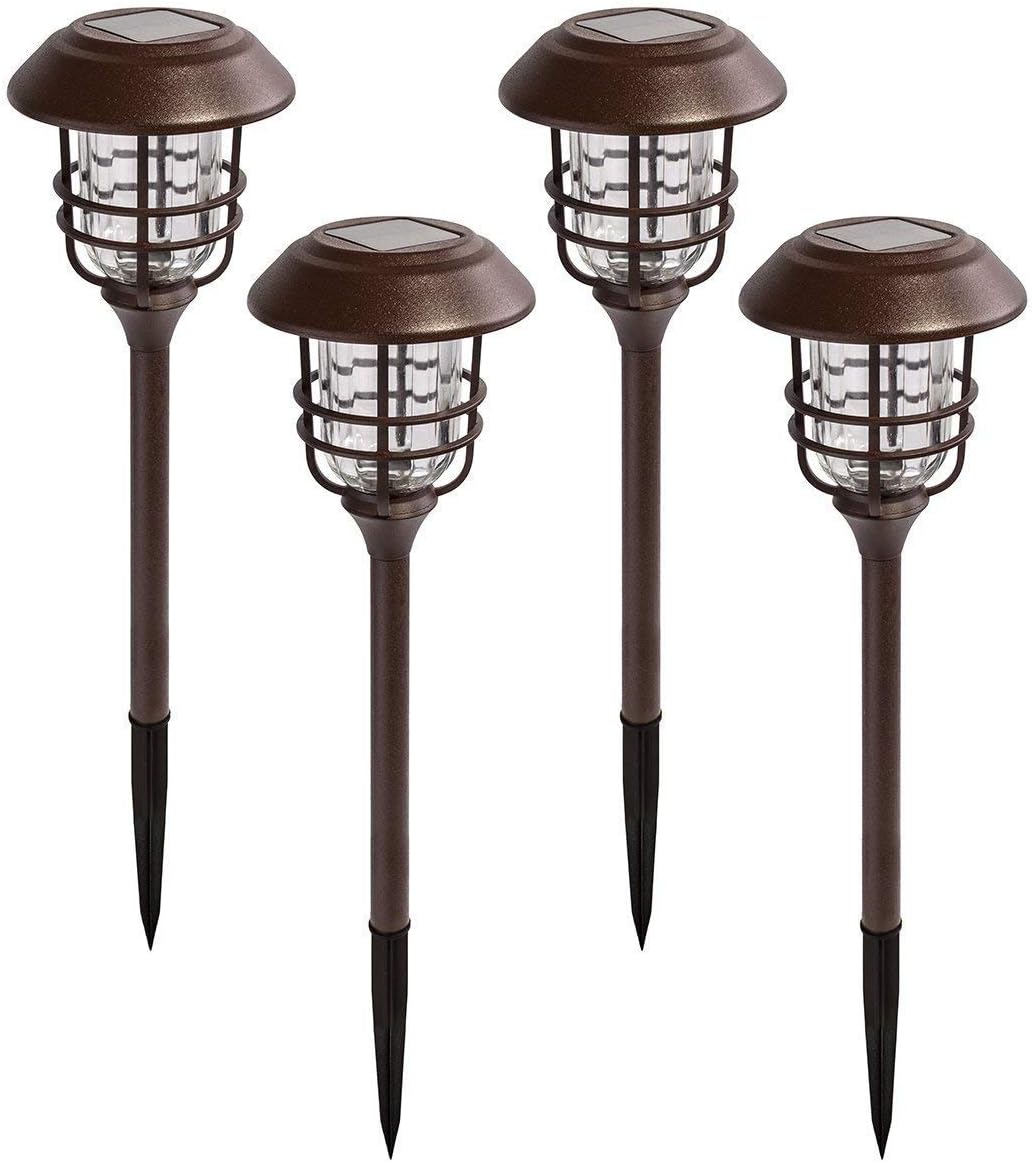 GIGALUMI 4 Pack Solar Path Lights Waterproof Metal with Glass Stainless Steel