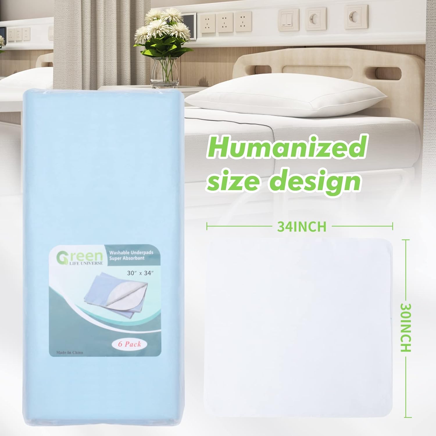 Green Life Universe Reusable Incontinence Bed Pad 30x34 6 Pack