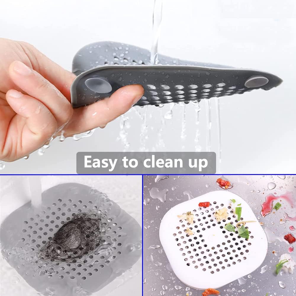 Defrko 2 Pack Shower Drain Hair Catcher Pad with Suction Cups Black