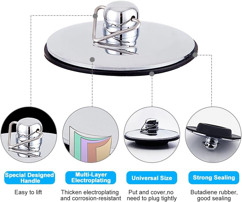 Asixx Chrome Drain Stopper with Chain for Sink and Bathtub