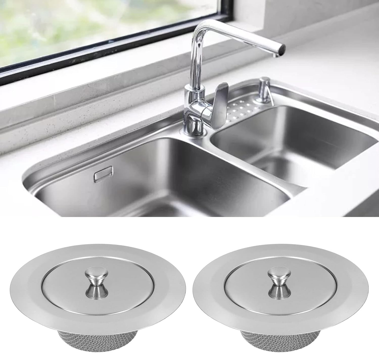Estink 2pc Stainless Steel Sink Strainer with Lids