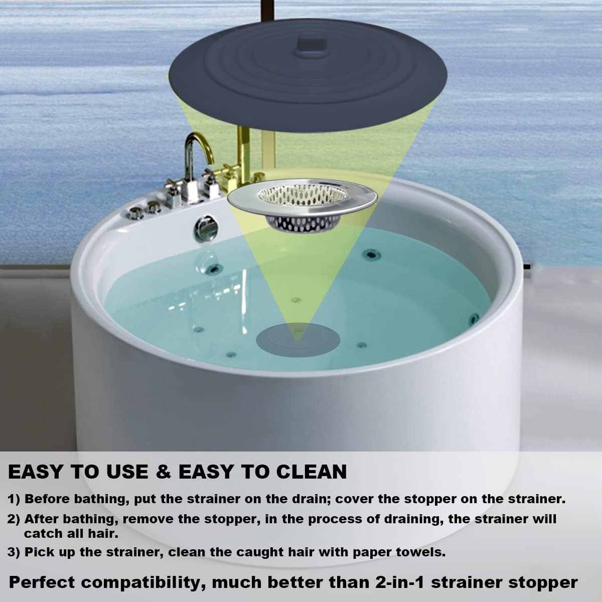 Huntonry 2PCS Drain Strainer Stopper Kit for Bathtub Shower and Sink