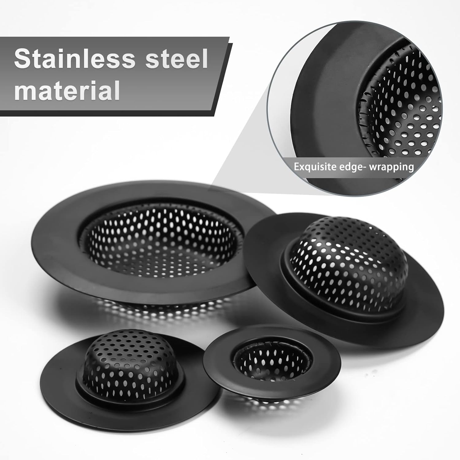 4-Pack Hair Catcher Drain Stopper Black Stainless Steel