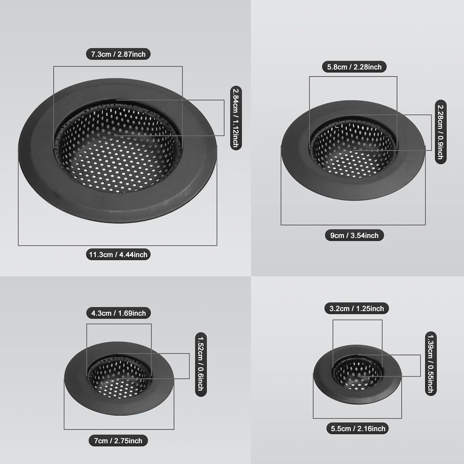 4-Pack Hair Catcher Drain Stopper Black Stainless Steel