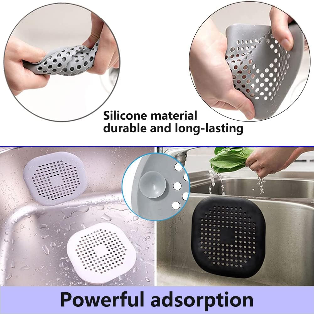 Defrko 2 Pack Shower Drain Hair Catcher Pad with Suction Cups Black