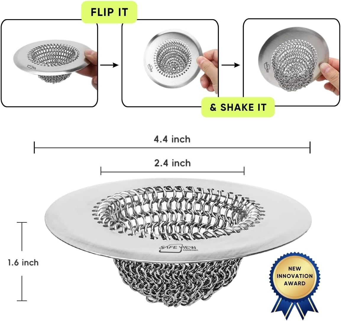 Sir Drainalot Kitchen Sink Drain Strainer - Reversible Chain Non-Clogging Stainless Steel