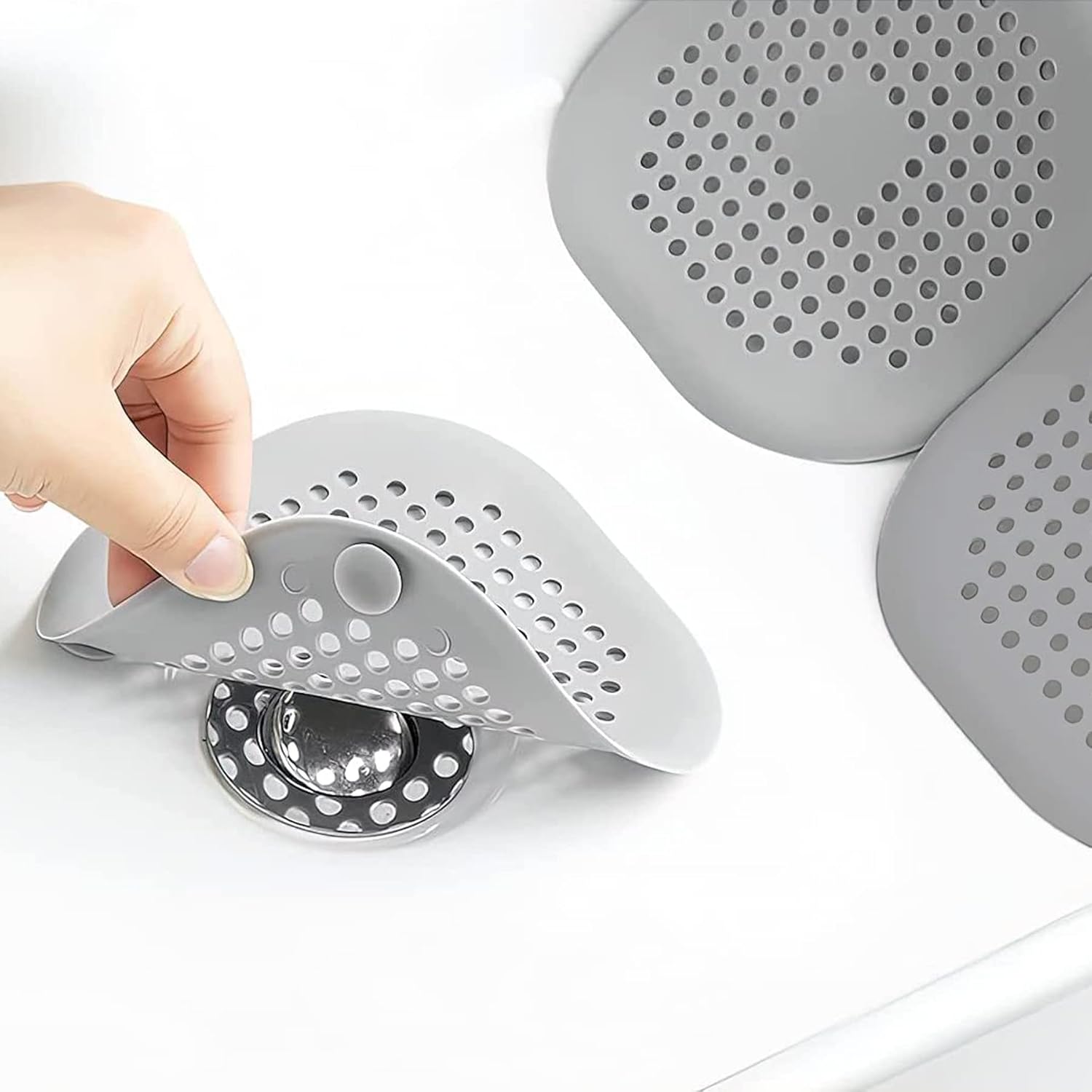 2 Pieces Shower Drain Hair Catcher with Sucker Water Trap Cover Grey