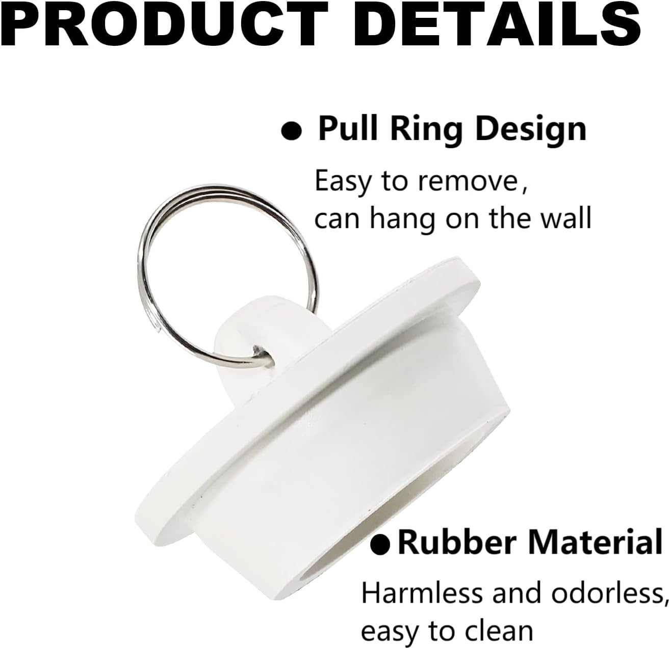 2Pcs White Rubber Drain Stoppers with Hanging Ring