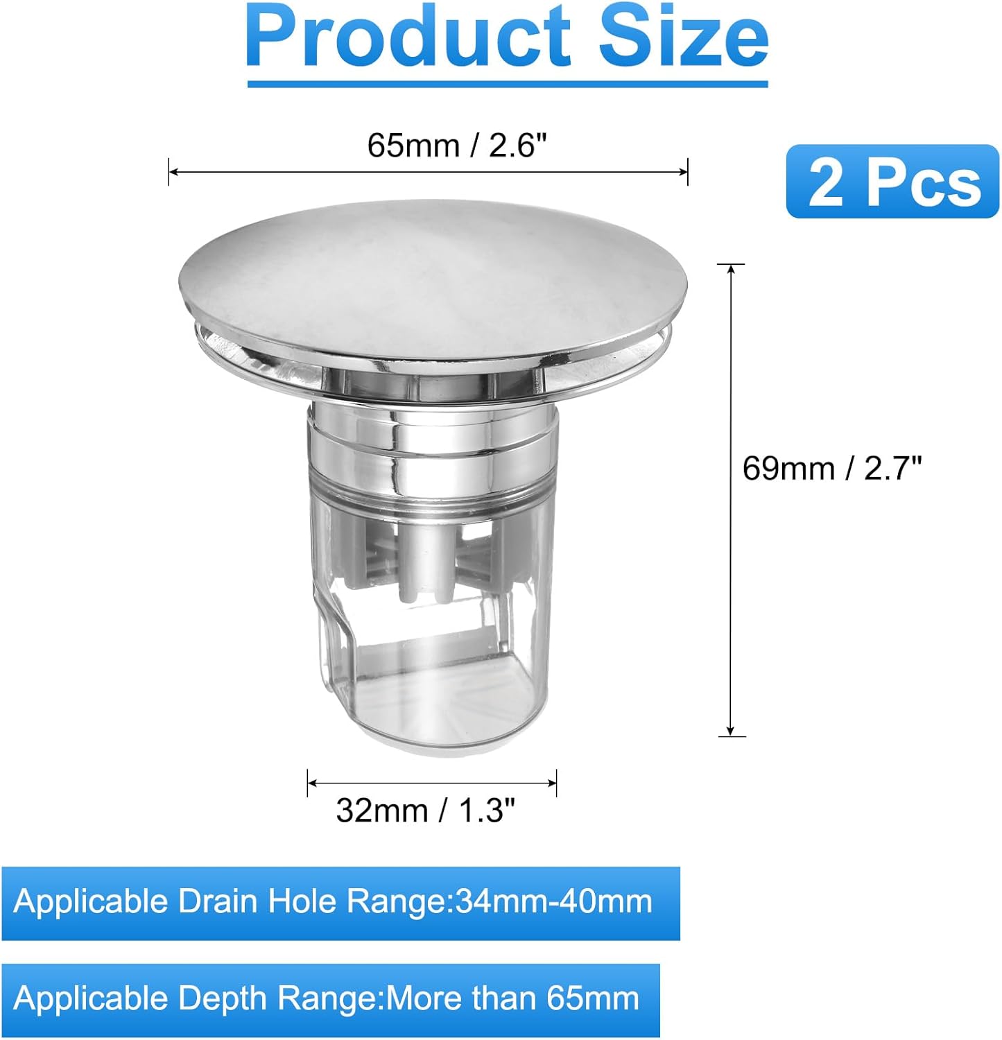 Uxcell 2 Pcs Pull-Up Sink Stopper with Seal Ring Silver