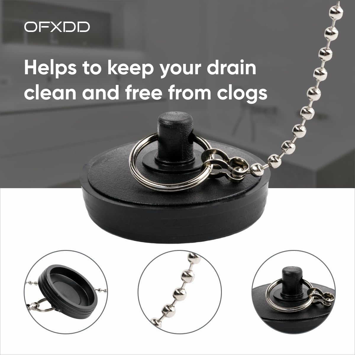 OFXDD Sink Stopper 175 Black with Chain