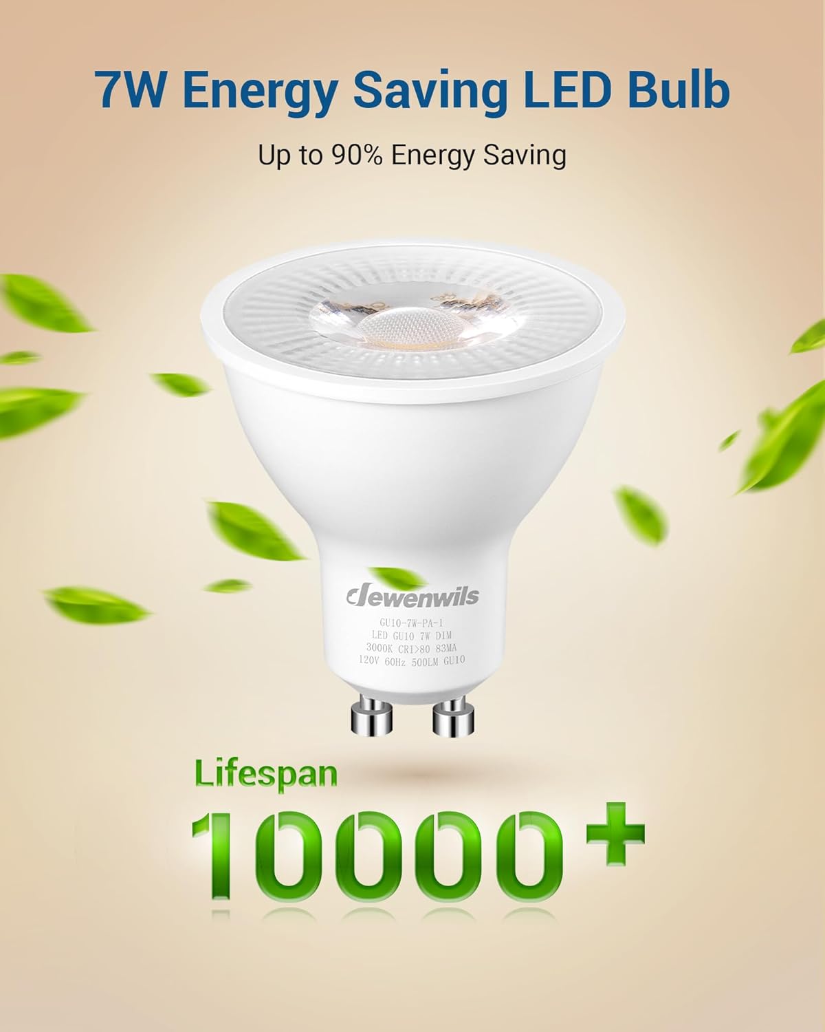 DEWENWILS 10-Pack Dimmable GU10 LED Bulbs 3000K Warm White 1