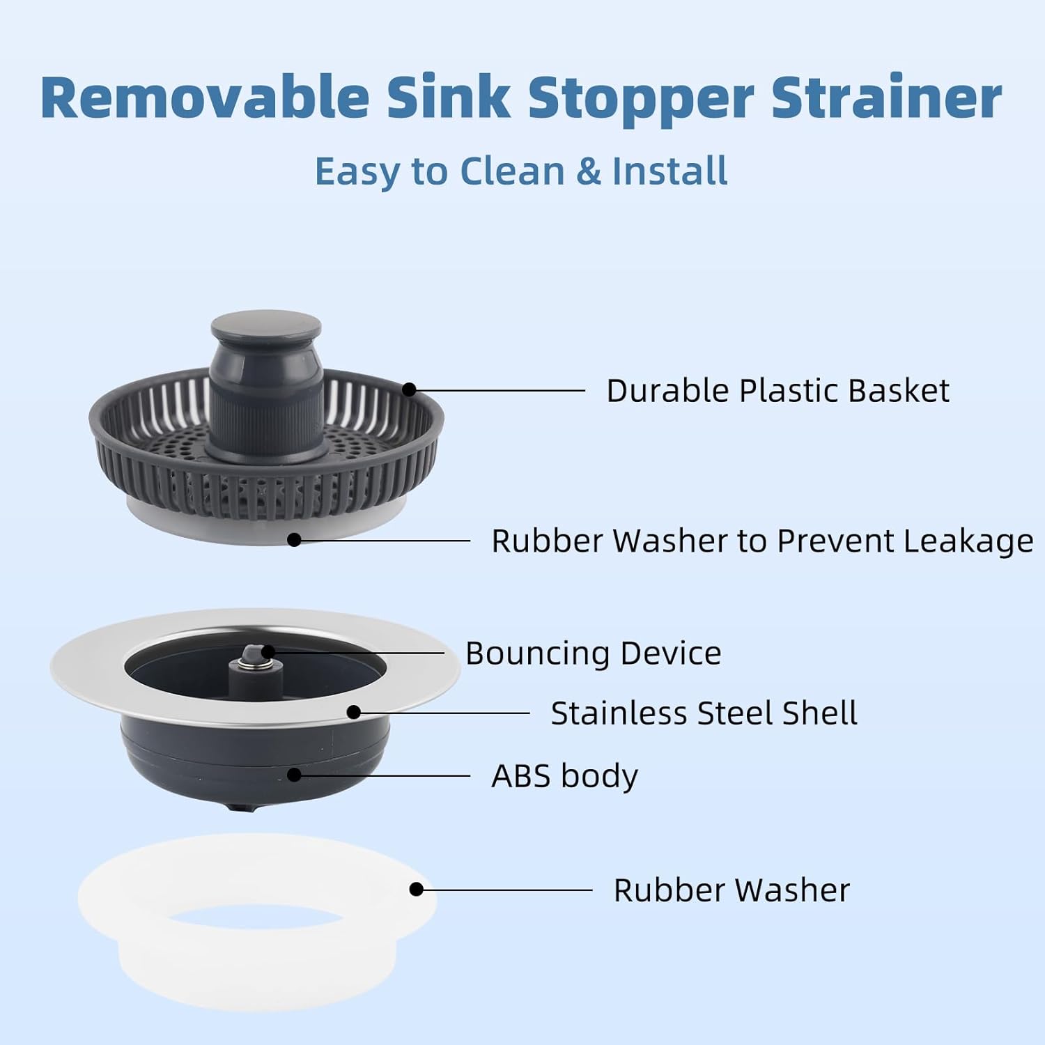 iFealClear 3-in-1 Drain Strainer Stopper Chrome Stainless Steel