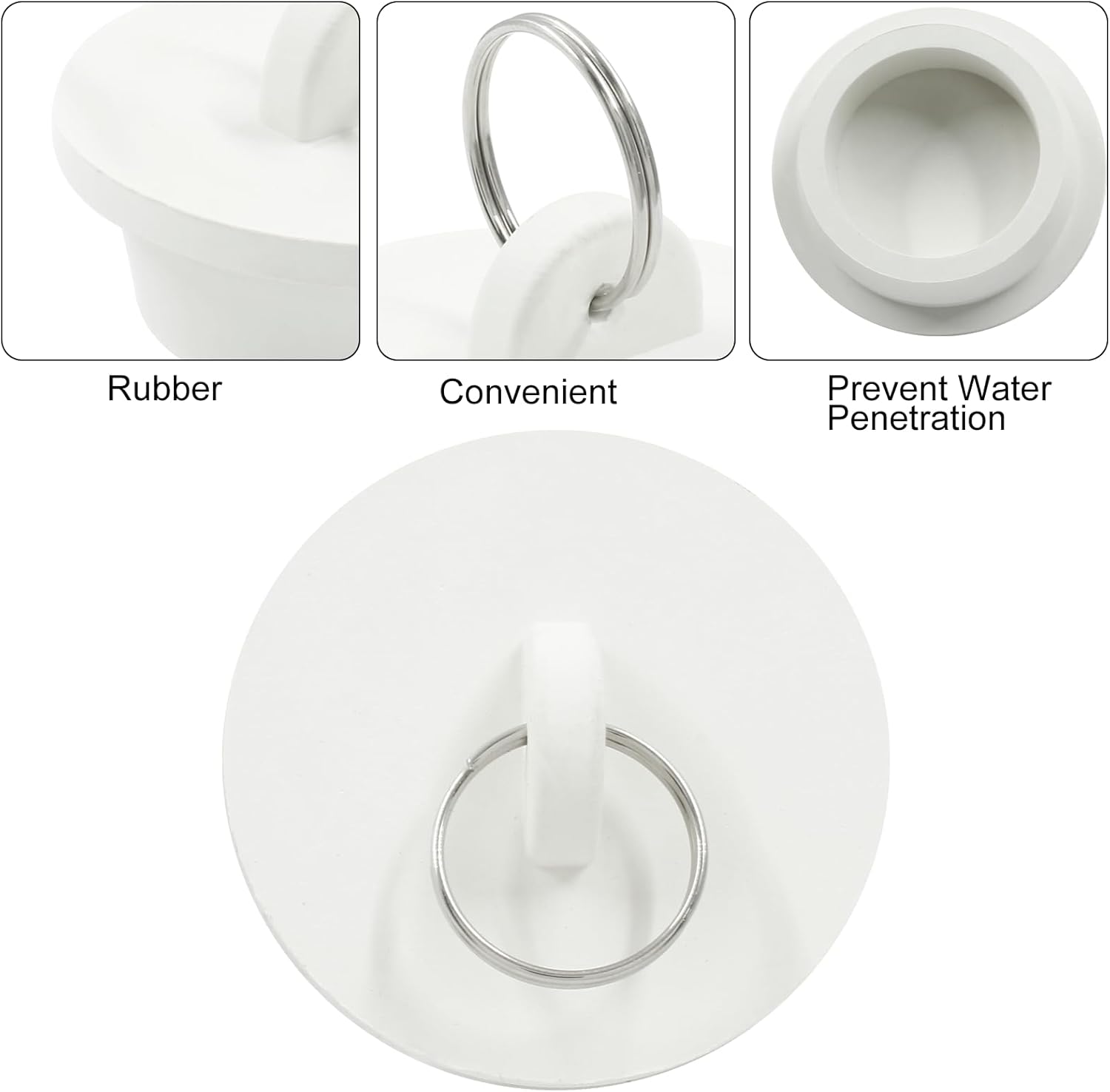 4 Pack White Rubber Sink Stopper with Pull Ring 1