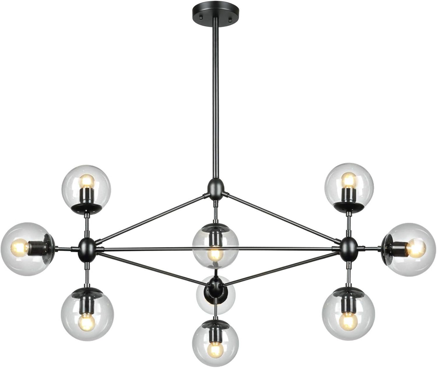 Lampundit 10-Light Chandelier Black Finish with Globe Glass Shades