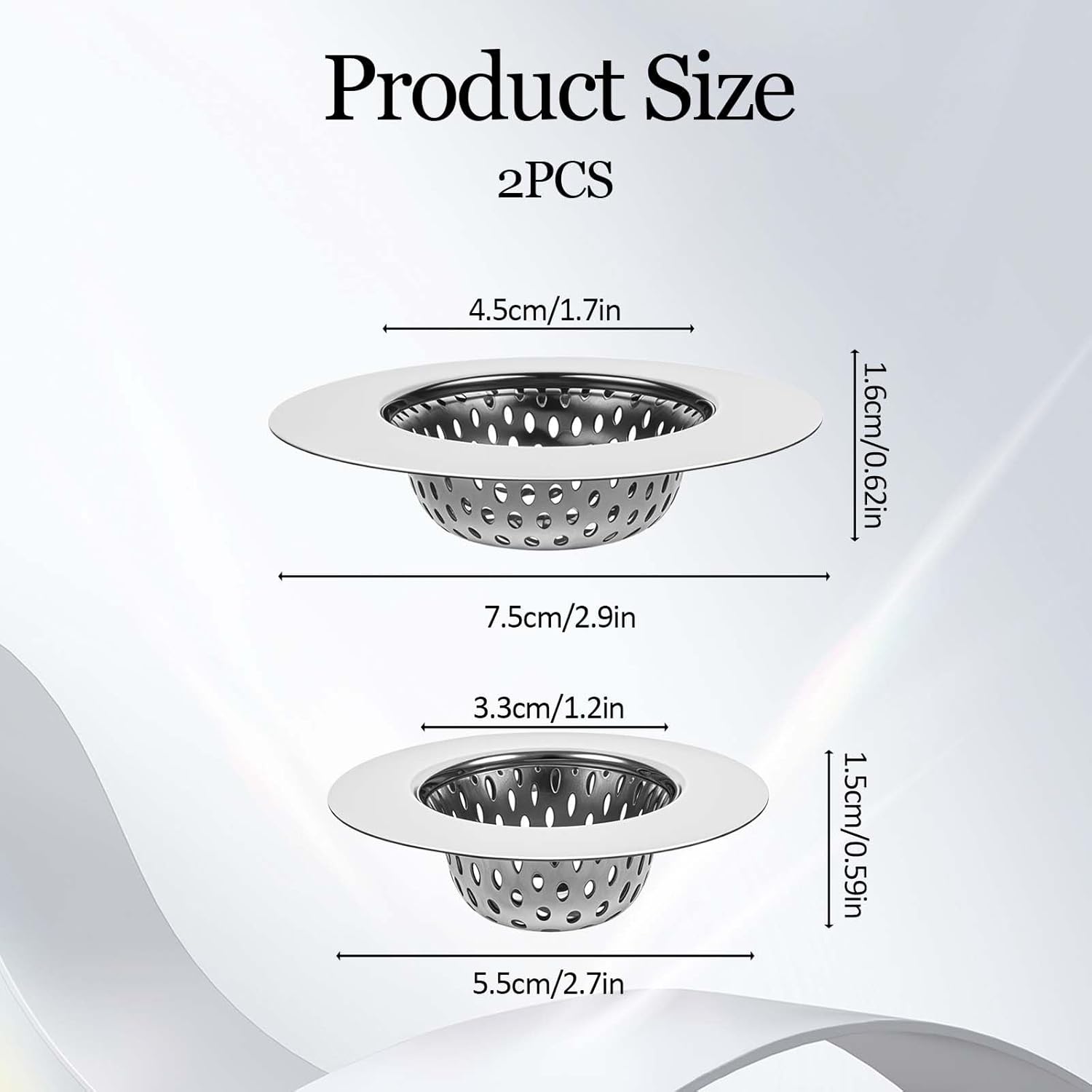 2PCS Stainless Steel Sink Drain Hair Catcher for Bathroom and Laundry