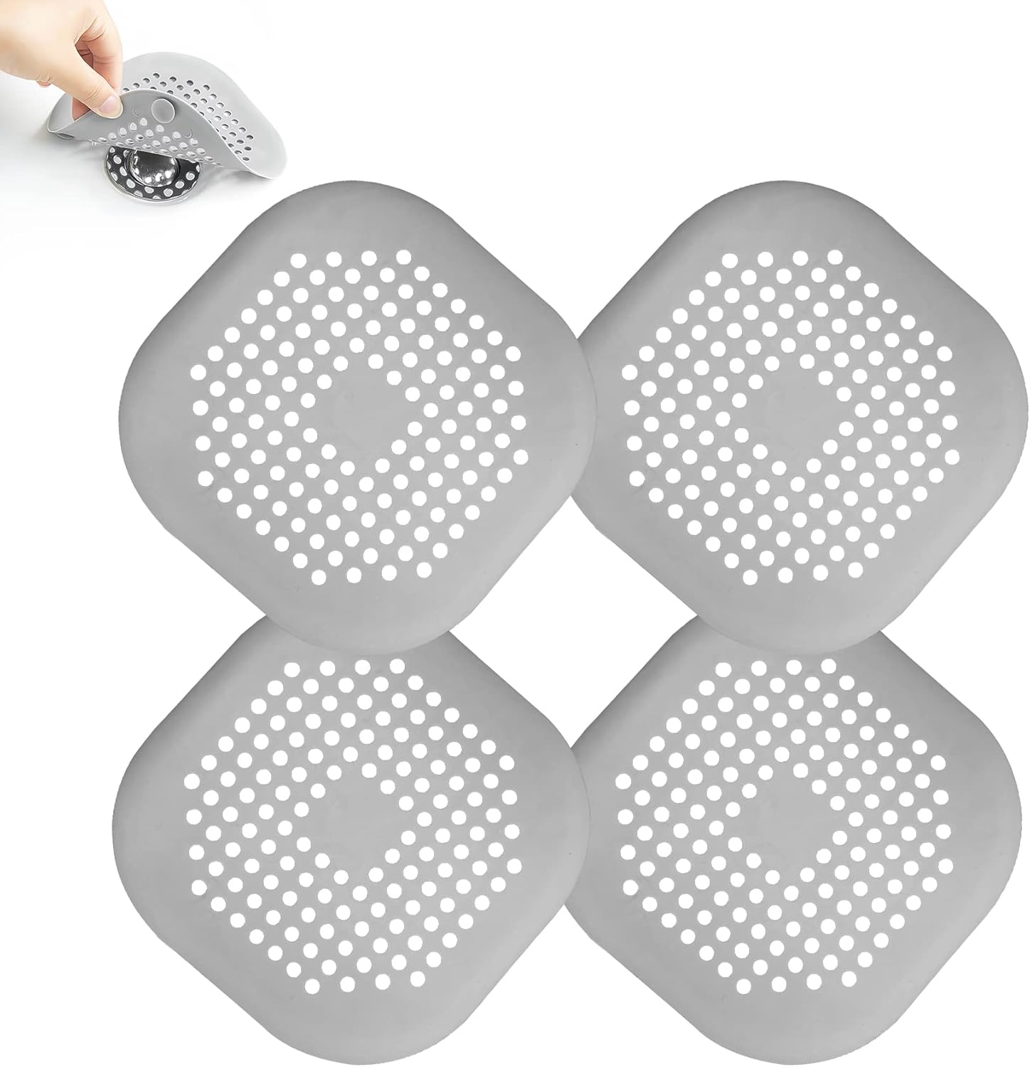 4 Piece Drain Covers Hair Stopper for Shower and Kitchen