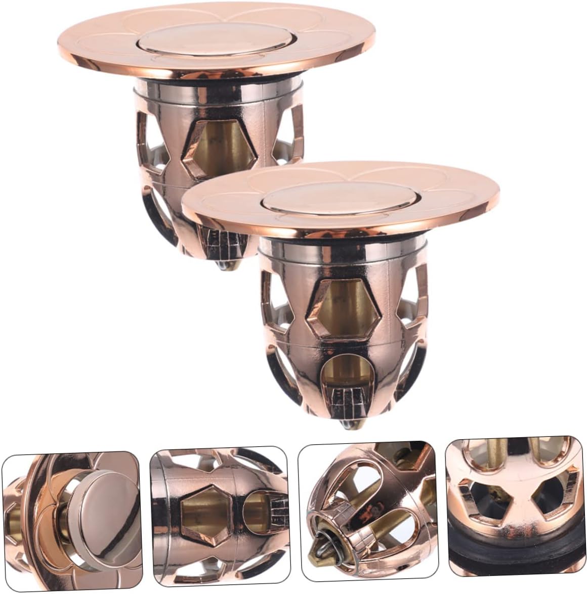 Angoily 2 Pack Rose Gold Copper Sink Stopper Drain Plug Set