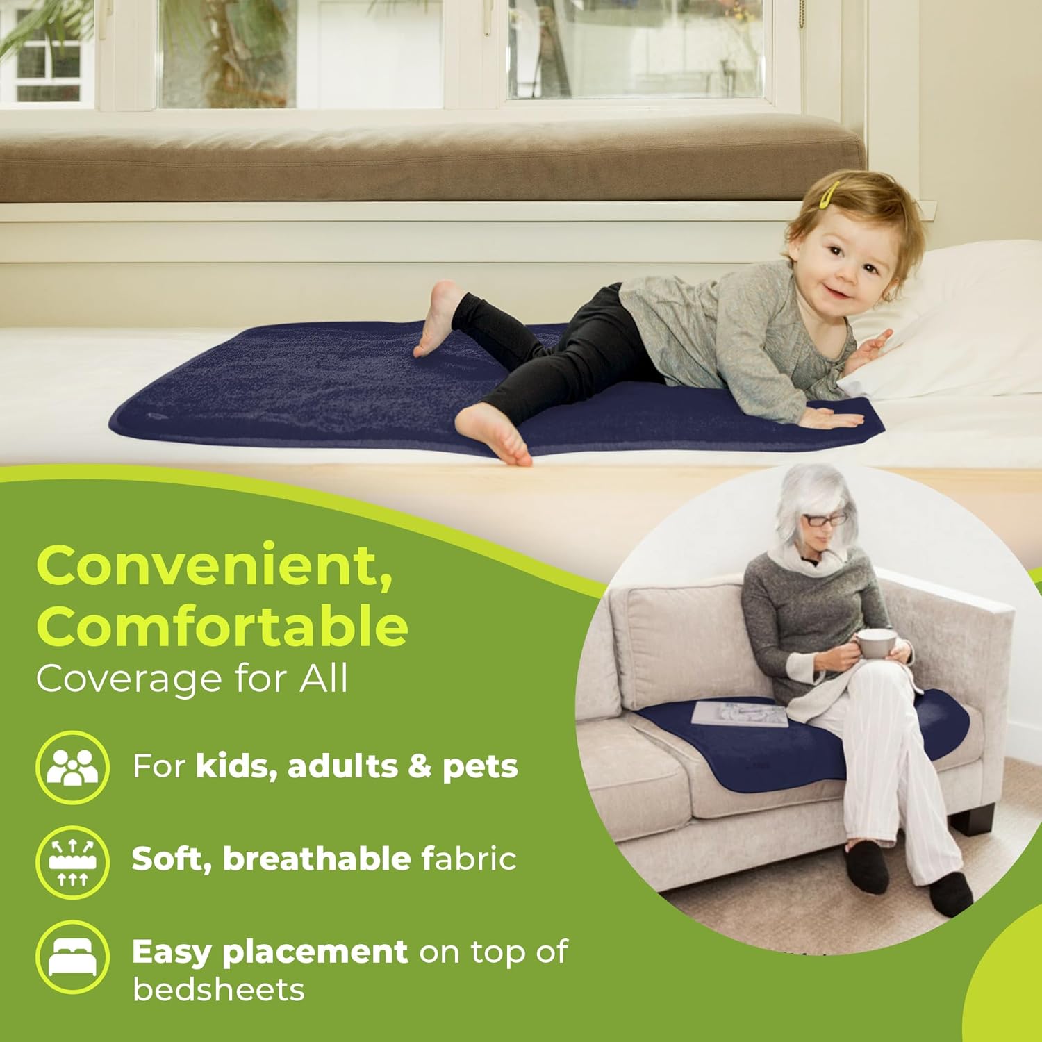 PeapodMats Waterproof Bed Mat - Reusable Underpad for Kids Adults