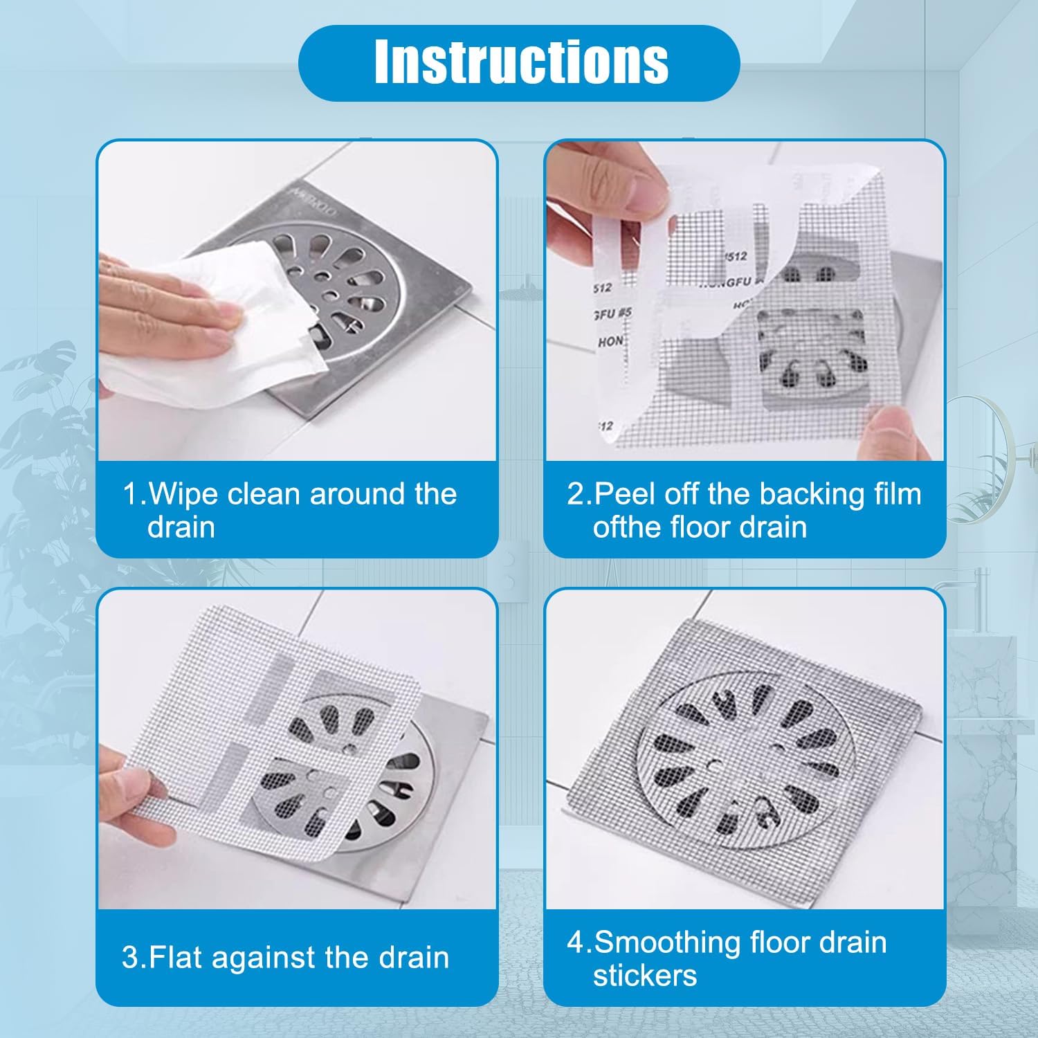 30PCS Pack Disposable Hair Catcher Drain Cover Mesh Stickers