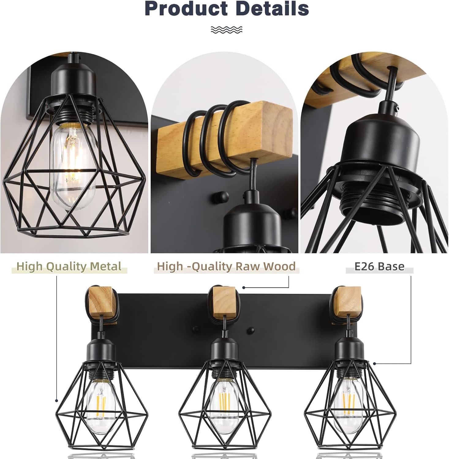 Farmhouse Vanity Light Fixtures with 3 Lights and Rustic Design